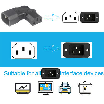 QIUCABLE Haakse IEC Adapter, C14 Mannelijk naar C13 Vrouwelijk, 90 Graden Stekker, 250V AC, 10A Max, 100% Zuiver Koper, PVC Jas (B09V122QLV)