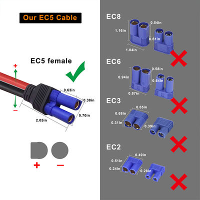 EC5 naar 2-pins rechthoekige DC-connector kabel 12AWG voor zonne-energiesystemen