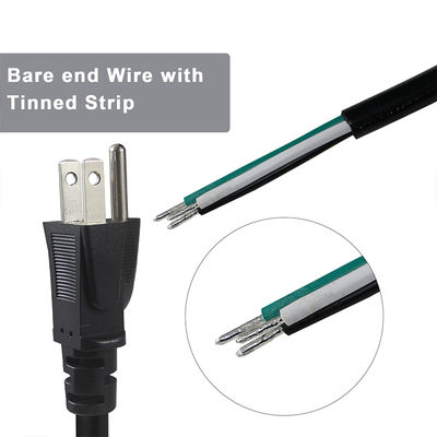 NEMA 5-15P stroomkabel met geblokkeerde draad eind 3-geleider US-plugkabel voor DIY bedrading, paneel, terminal blok gebruik