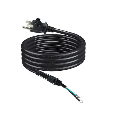 3P Open End Verlengsnoer, NEMA 5-15P Stekker naar Blote Draad, 14AWG Stroomkabel met Trekontlasting Kabelklem, Binnen/Buiten Gebruik
