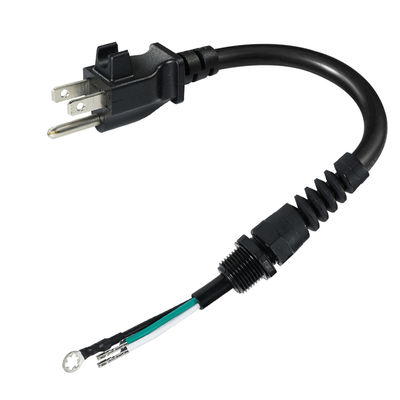 3P Open End Verlengsnoer, NEMA 5-15P Stekker naar Blote Draad, 14AWG Stroomkabel met Trekontlasting Kabelklem, Binnen/Buiten Gebruik