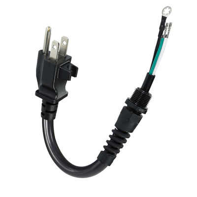 3P Open End Verlengsnoer, NEMA 5-15P Stekker naar Blote Draad, 14AWG Stroomkabel met Trekontlasting Kabelklem, Binnen/Buiten Gebruik