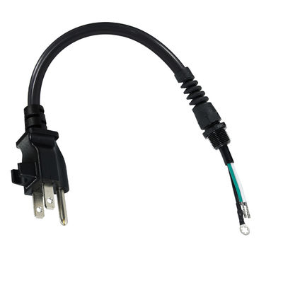 3P Open End Verlengsnoer, NEMA 5-15P Stekker naar Blote Draad, 14AWG Stroomkabel met Trekontlasting Kabelklem, Binnen/Buiten Gebruik