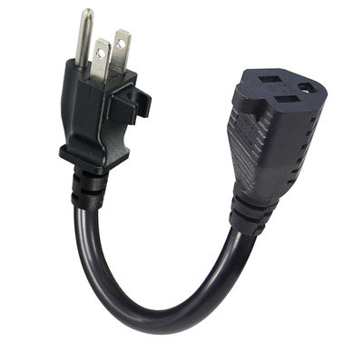 NEMA 5-15P tot uitlaatverlengkabel met kabelclip 14AWG