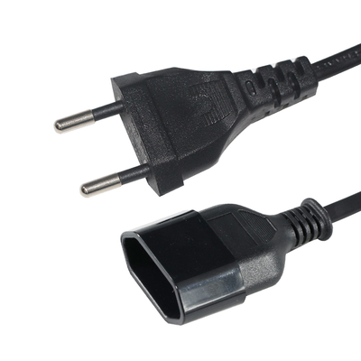 EU 2-pin verlengsnoer 1.2M Zwarte PVC-stroomkabel