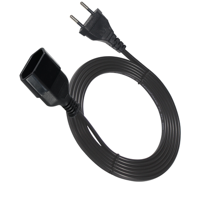 EU 2-pin verlengsnoer 1.2M Zwarte PVC-stroomkabel