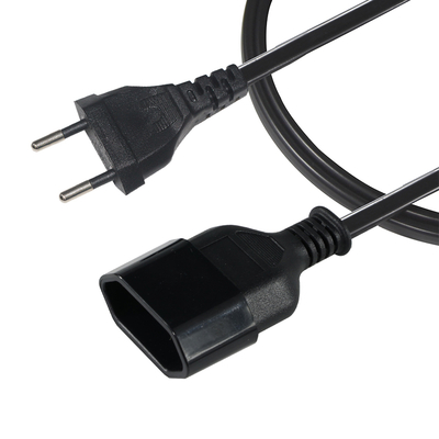 EU 2-pin verlengsnoer 1.2M Zwarte PVC-stroomkabel