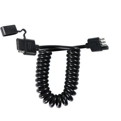 4-pinnige opgerolde trailer lichtverlengkabel weersbestendig 1,2M zwart