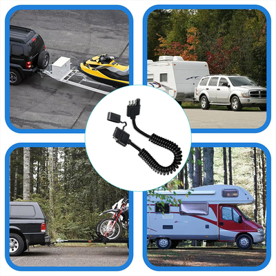 4-Pins Gekrulde Aanhanger Licht Verlengsnoer - Weerbestendige Spiraalvormige Draadboom voor Aanhanger, Camper, Trekvoertuig Rem- en Signaallichten