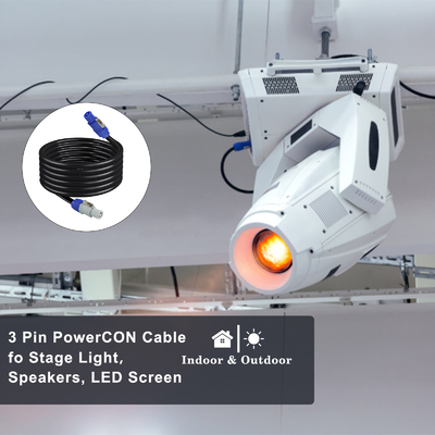 PowerCON Verlengsnoer - 3-pins Vergrendelende AC Stroomkabel voor Podiumsverlichting, Audioapparatuur, Evenement Stroomverdeling