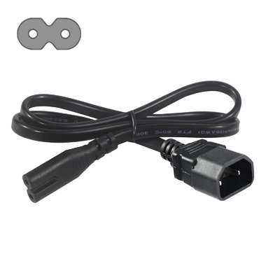 Rechthoek C7 tot en met C18 stroomkabel-IEC AC adapterkabel voor klein apparaat, monitor, ruimtebesparende stroomverbinding