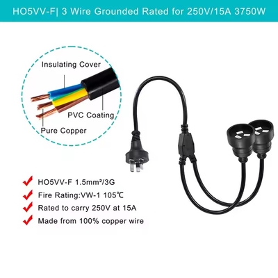 AU -plug op 2 x AUS Socket Splitter Extension Cord - Australian 3 -Pin Mains Power Cable