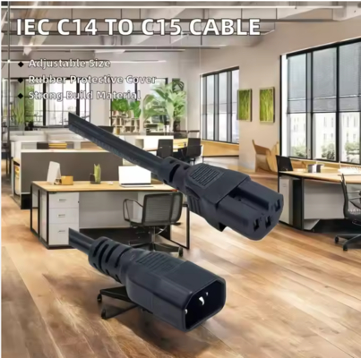 IEC C14 tot en met C15 stroomkabel, mannelijke tot vrouwelijke hoge-temperatuurkabel 250V 10A voor server, netwerk, PDU, ketel