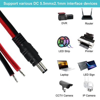 DC Male Plug to Tined Wire Power Cable, 5,5x2,1 mm of 5,5x2,5 mm, 12V DC Power Adapter Cord voor CCTV, LED, DIY