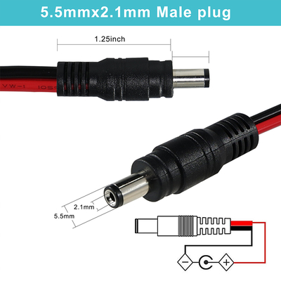 DC Male Plug to Tined Wire Power Cable, 5,5x2,1 mm of 5,5x2,5 mm, 12V DC Power Adapter Cord voor CCTV, LED, DIY