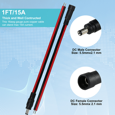 DC Male Plug to Tined Wire Power Cable, 5,5x2,1 mm of 5,5x2,5 mm, 12V DC Power Adapter Cord voor CCTV, LED, DIY