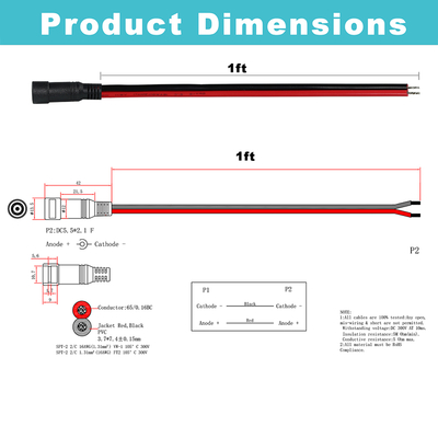 DC Male Plug to Tined Wire Power Cable, 5,5x2,1 mm of 5,5x2,5 mm, 12V DC Power Adapter Cord voor CCTV, LED, DIY