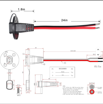 SAE-contactdoos zijwandpoort met stofkap en montageschroeven, paneelmontageconnector voor zonne-energie, motorfiets, batterij opladen