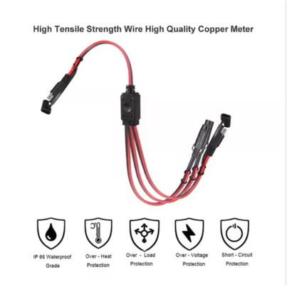 SAE 1 tot 3-weg stroomverdelerkabel, SAE Y-adapter voor zonnepaneel, acculader, 12V DC stroomverdeling