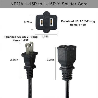 NEMA 1-15P tot en met 1-15R 2-punt verlengsnoer 110V-250V koper PVC