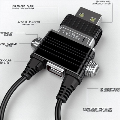 5V tot 12V USB-OBD-spanningsverhogerkabel met kortsluitbescherming