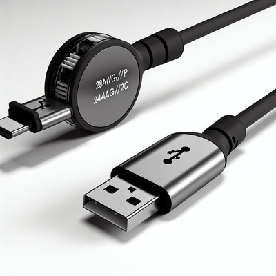 28AWG 1P 24AWG 2C Intrekbare USB Type C Snel Opladen Kabel