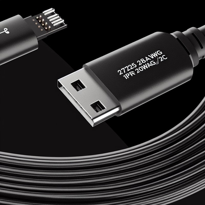 USB 2.0 Datakabel 28AWG 1PR 20AWG 2C Mannelijk naar Vrouwelijk 2A