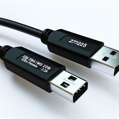 USB 2.0 Datakabel 28AWG 1PR 20AWG 2C Mannelijk naar Vrouwelijk 2A