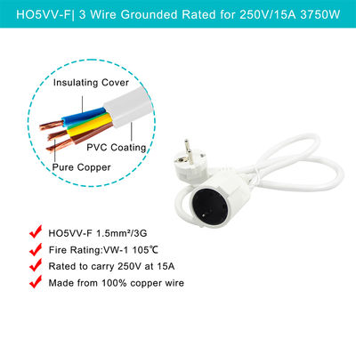 Schuko CEE 7 stekker naar contrastekker EU netsnoer 16A 250V