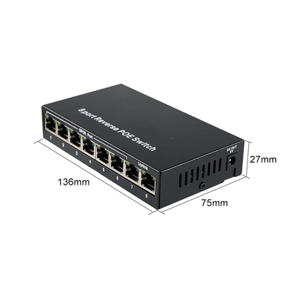 8-poort omgekeerde PoE-switch met 12V gelijkstroomuitgang voor IP-camera's
