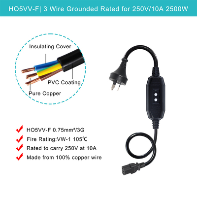 AU-plug naar IEC C13-stroomkabel met RCD 10A 240V