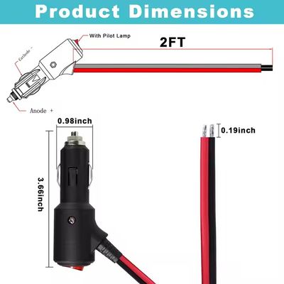 12V 24V Car Cigarette Lighter Plug to Tinned Stripped Wire Power Cable for Automotive LED Lights, GPS, Dash Camera