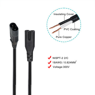 IEC 60320 C8 to 2x C7 Power Splitter Cable 1M PVC