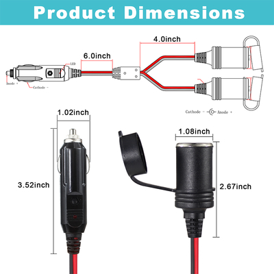 12V auto sigarettenanklaar tot dubbele stopcontact splitter verlengkabel adapter voor DC stroomvoorziening GPS dashcamera tablet