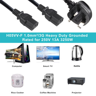 BSI UK stekker naar 2xC13 stroomverdelerkabel 1.5mm² 3A zekering