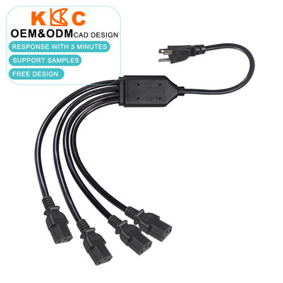 NEMA 5-15P tot 4-poort IEC C13 Power Splitter Cable, AC-verlengkabel voor servers, computers, netwerken, industriële apparatuur
