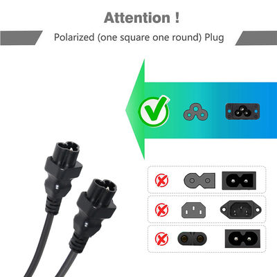 18 AWG IEC 60320 C5 naar C6 voedingsadapterkabel met 10A / 125V classificatie voor laptopadapters