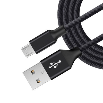 Oorspronkelijke zwarte micro USB-data kabel 6ft lang Nylon gevlochten voor mobiele telefoon MP3