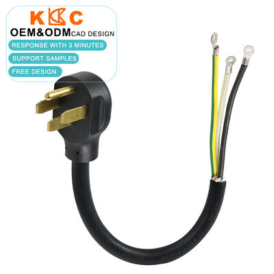 3-aderige 6AWG 50A 125/250V NEMA 14-50P naar ringklemmen 0,5m korte pigtailkabel met gegoten stekker en versterkte trekontlasting